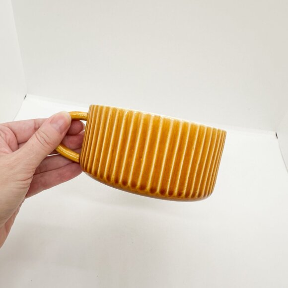 Vtg 70s Ceramic Soup Mug Set Secla Portugal Ribbed Bowl Handle Yellow MCM RARE - Picture 7 of 11